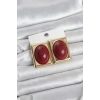 Bordo Kare Model Vintage Gold Renk Kadın Küpe 5886