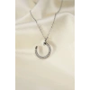 Çelik Silver Renk Zirkon Taşlı Çivi Model Kadın Kolye 5886
