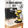 Çift Bataryalı Metal Dişli Darbeli Şarjlı Matkap Seti 24W Güç ve 24 Parça Aksesuar