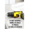 Çift Bataryalı Metal Dişli Darbeli Şarjlı Matkap Seti 24W Güç ve 24 Parça Aksesuar