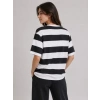 Çizgili Oversize Tişört Bisiklet Yaka Kısa Kol Yazlık T-Shirt - Siyah