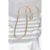 CM 14K Gold Renk Yassı Ezme Zincir Model 60 cm Kadın Kolye 5886