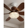 Crystal Aura 52 cm Ultra Sessiz Ahşap Renk LED Tavan Vantilatörü | 3 Kademeli Bakır Motor | Kumandalı Kristal Avize Vantilatör