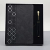 Desenli Siyah Deri Defter Kalem Set