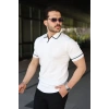 Erkek Dokulu Desen Yakalı Kısa Kollu Tişört