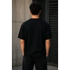 Erkek Gotik Yazı Baskılı Oversize Bisiklet Yaka T-Shirt - Siyah