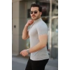 Erkek Hakim Yaka Dokuma Pamuklu Kumaş Kısa Kollu T-shirt