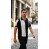 Erkek Kısa Kollu Polo Yakalı Blok Desenli Triko Bluz