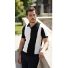 Erkek Kısa Kollu Polo Yakalı Blok Desenli Triko Bluz