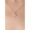 Gold Pembe Renk Kelebek Figür Kadın Kolye 5886