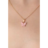 Gold Pembe Renk Kelebek Figür Kadın Kolye - TJ-BKO6817