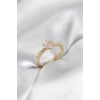 Gold Renk Pembe Tek Taş Model Zirkon Taşlı Kadın Yüzük - TJ-BYK3991