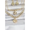 Gold Renk Pirinç Kolye Bileklik ve Küpe Seti 5886