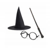 Harry Potter Tarzı Çocuk Seti - Siyah Keçe Şapka, Asa, Gözlük