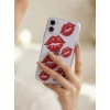 iPhone 11 Kırmızı Dudak / Öpücük Desenli Şeffaf Telefon Kılıfı