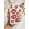 iPhone 11 Kırmızı Dudak / Öpücük Desenli Şeffaf Telefon Kılıfı
