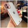 iPhone 12 6.1inç Gold Çerçeve Kamera Korumalı Silikon Bumper Kılıf-(5775)