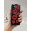 iPhone 12 Kırmızı Dudak / Öpücük Desenli Şeffaf Telefon Kılıfı