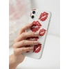 iPhone 12 Kırmızı Dudak / Öpücük Desenli Şeffaf Telefon Kılıfı