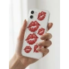 iPhone 12 Kırmızı Dudak / Öpücük Desenli Şeffaf Telefon Kılıfı