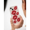 İphone 13 Kırmızı Dudak / Öpücük Desenli Şeffaf Telefon Kılıfı