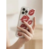 iPhone 13 Pro Max Kırmızı Dudak / Öpücük Desenli Şeffaf Telefon Kılıfı