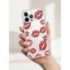 iPhone 13 Pro Max Kırmızı Dudak / Öpücük Desenli Şeffaf Telefon Kılıfı
