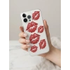 iPhone 14 Pro Max Kırmızı Dudak / Öpücük Desenli Şeffaf Telefon Kılıfı
