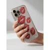 iPhone 15 Pro Max Kırmızı Dudak / Öpücük Desenli Şeffaf Telefon Kılıfı