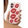 İphone 16 Kırmızı Dudak / Öpücük Desenli Şeffaf Telefon Kılıfı
