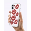 İphone 16 Kırmızı Dudak / Öpücük Desenli Şeffaf Telefon Kılıfı