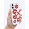 İphone 17 Kırmızı Dudak / Öpücük Desenli Şeffaf Telefon Kılıfı