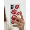 İphone 17 Kırmızı Dudak / Öpücük Desenli Şeffaf Telefon Kılıfı