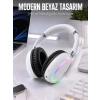 Kablosuz Bluetooth Mikrofonlu Beyaz Kulaklık  RGB Işıklı