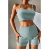 Kadın Açık Mavi Şortlu Kaşkorse Gecelik Takım H110519