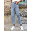 Kadın Açık Mavi Yırtık Mom Fit Kot Pantolon