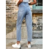 Kadın Açık Mavi Yırtık Mom Fit Kot Pantolon