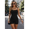 Kadın Asimetrik Askılı Mini Kaşkorse Bodycon Tulum