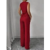 Kadın Askılı önden Düğmeli Bluz Ve Pantolon Keten Ikili Takım