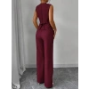 Kadın Askılı önden Düğmeli Bluz Ve Pantolon Keten Ikili Takım