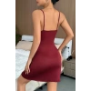 Kadın Bordo Bacak Yırtmaçlı Siyah Dantelli ve Fiyonklu Şık Gecelik H110492