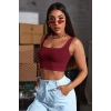 Kadın Bordo Kalın Askılı Crop Top Büstiyer