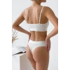 Kadın Ekru Çıkarılabilir Pedli Fitilli Dantelli Bralet Takımı