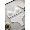 Kadın Ekru Çıkarılabilir Pedli Fitilli Dantelli Bralet Takımı