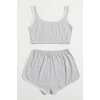 Kadın Gri Askılı Crop Top ve Şortlu Gecelik Takım H110559