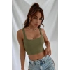 Kadın Haki Yeşili Kalın Askılı Crop Top Büstiyer