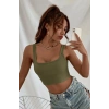 Kadın Haki Yeşili Kalın Askılı Crop Top Büstiyer