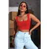 Kadın Kırmızı Kalın Askılı Crop Top Büstiyer