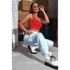 Kadın Kırmızı Kalın Askılı Crop Top Büstiyer