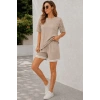 Kadın Kısa Kollu Bisiklet Yakalı Waffle Bluz Ve Short Ikili Takım